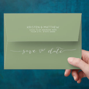 Enveloppe Adresse Épargnez la Date Lettrée à la Main Vert Sa