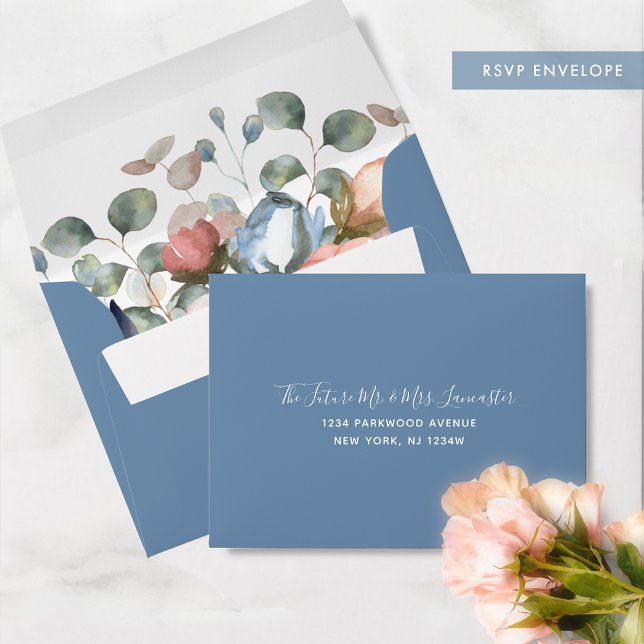 Enveloppe Adresse RSVP, Blissful Floral, Dusty Blue (Créateur téléchargé)