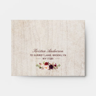 Enveloppe Adresse RSVP - Pays Rustique Bois Bourgogne Floral