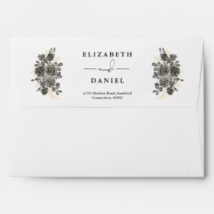 Enveloppe Adresses de retour florales noires et dorées gothi