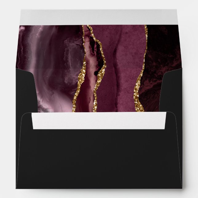 Enveloppe Agate Burgundy Gold Dark Script Mariage (Dos (Bas))