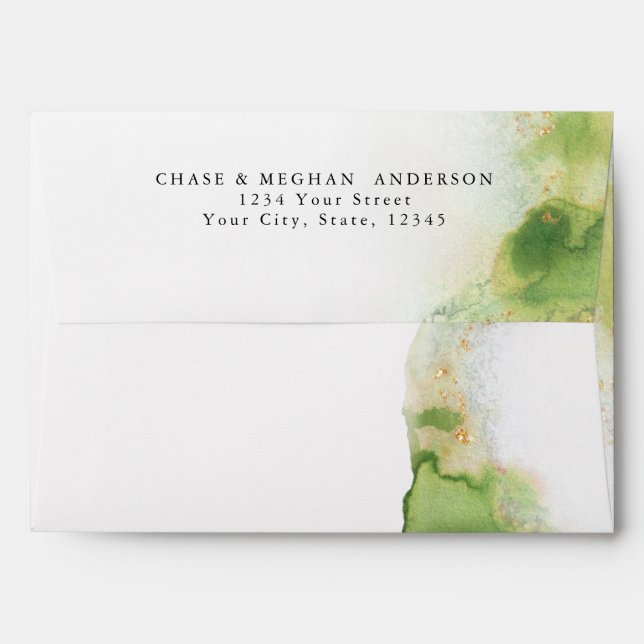 Enveloppe Agate d'aquarelle Peridot moderne JustCards™ (Dos (Haut rabat))