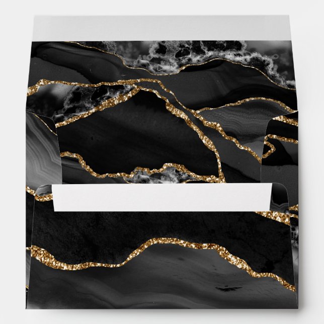 Enveloppe Agate noire formelle aquarelle or paillettes (Dos (Bas))