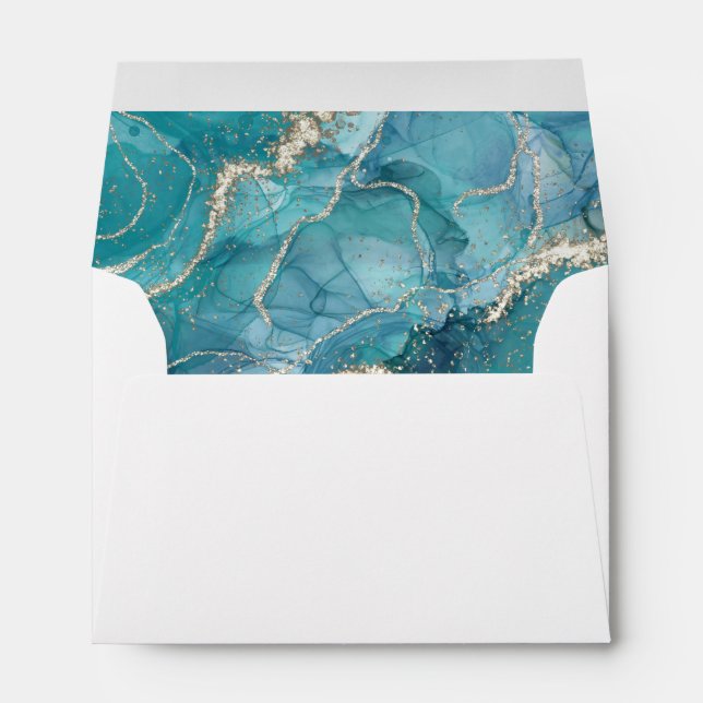 Enveloppe Agate Turquoise Turquoise Gold Mariage (Dos (Bas))