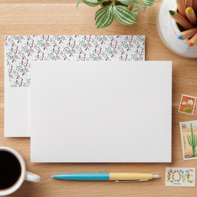 Enveloppe Aiguilles de pin vert foncé Motif Red Holly Berrie (Desk)
