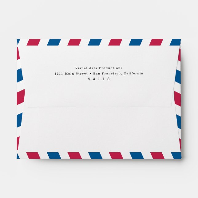 Enveloppe Airmail rouge et bleu rayé avec adresse de retour (Dos (Haut rabat))