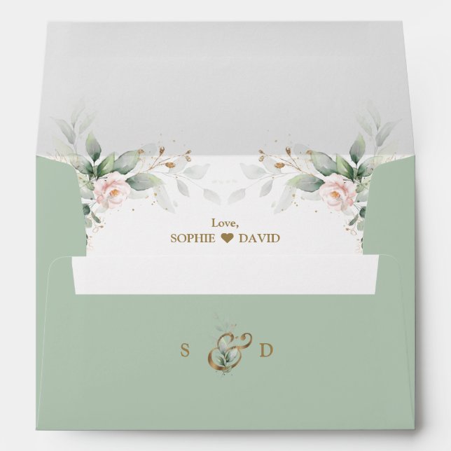 Enveloppe Airy Greenery Rose Roses Mariage Adresse de retour (Dos (Bas))