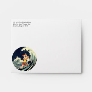 Enveloppe Amants Art Déco vintage s'embrassent dans les vagu