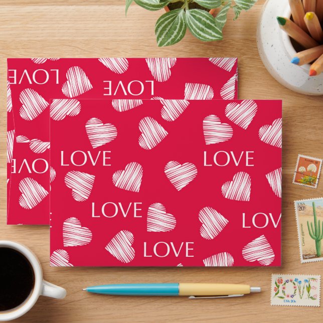 Enveloppe AMOUR sans couture Valentines Jour rose rouge blan (Desk)