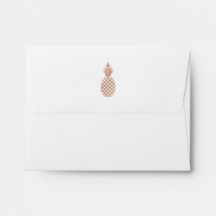 Enveloppe Ananas rose en or avec texte Navy   RSVP