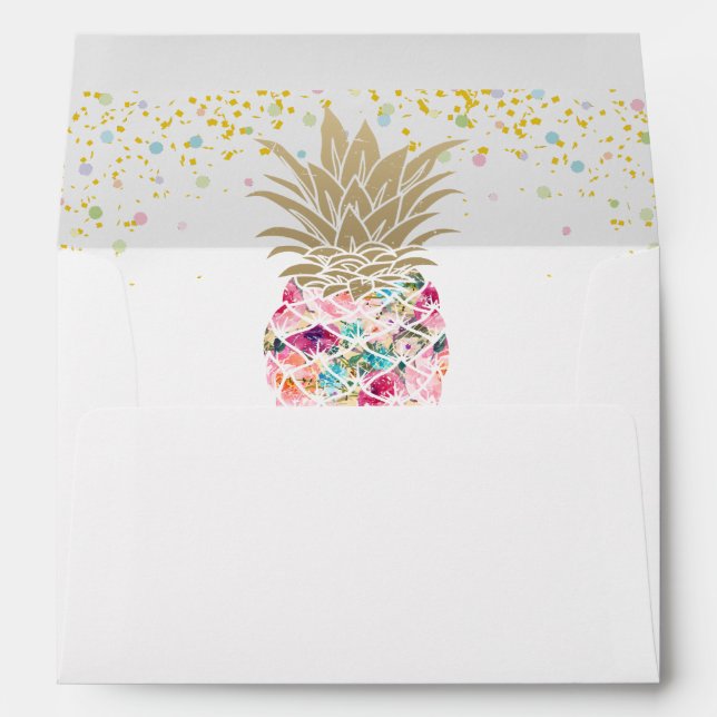 Enveloppe Ananas Tropical Pink Gold pour invitation 5x7 (Dos (Bas))