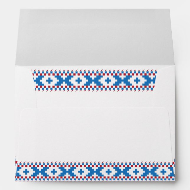 Enveloppe Anciens signes lettons bleu, rouge, blanc art popu (Dos (Bas))