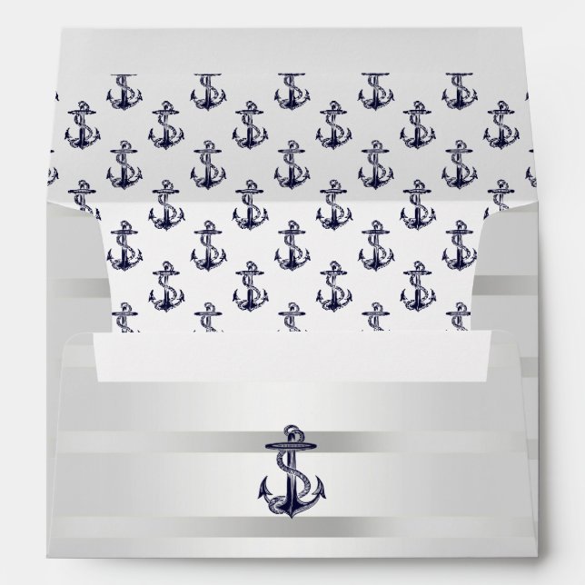 Enveloppe Ancre Blu Marine Nautique Argent What A7 5x7 (Dos (Bas))