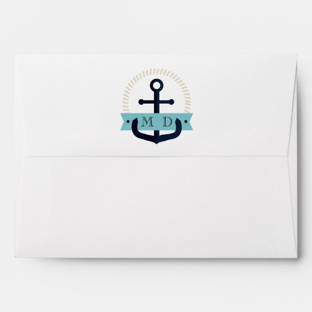 Enveloppe Ancre marine moderne Monogramme nautique Mariage E (Dos (Haut rabat))