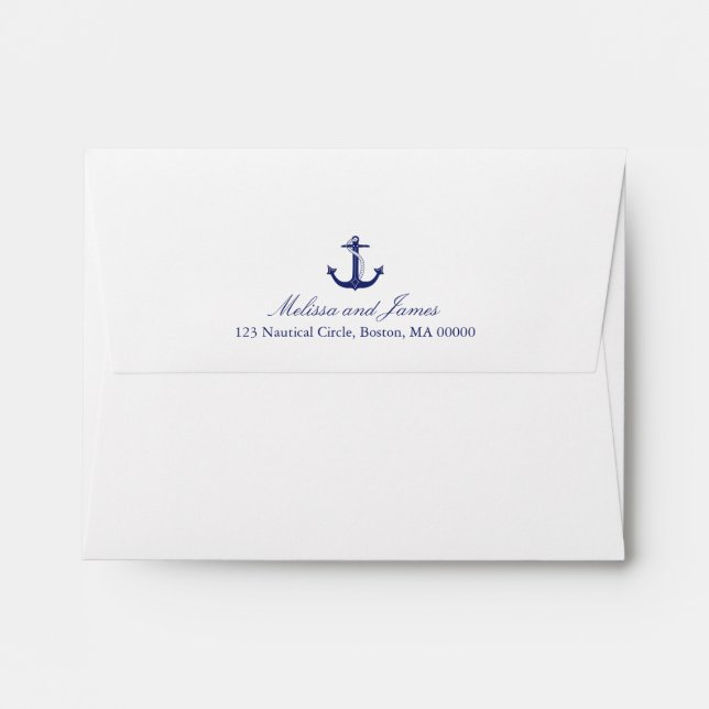 Enveloppe Ancre nautique Marine Blue Coastal Mariage (Dos (Haut rabat))