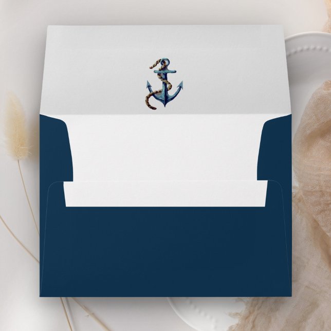 Enveloppe Ancre rustique  bleu Mariage nautique (Créateur téléchargé)