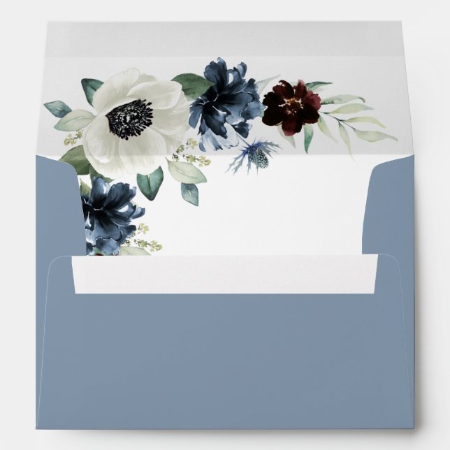 Enveloppe Anemone Dusty Blue Thistle Bourgogne Floral Mariag (Dos (Bas))