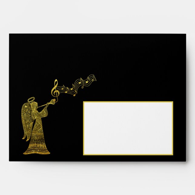 Enveloppe Ange d'or avec Noël de trompette (Devant)