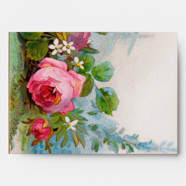 ENVELOPPE ANGE ROMANTIQUE RASSEMBLANT ROSES ET FLEURS ROSES  (Devant)
