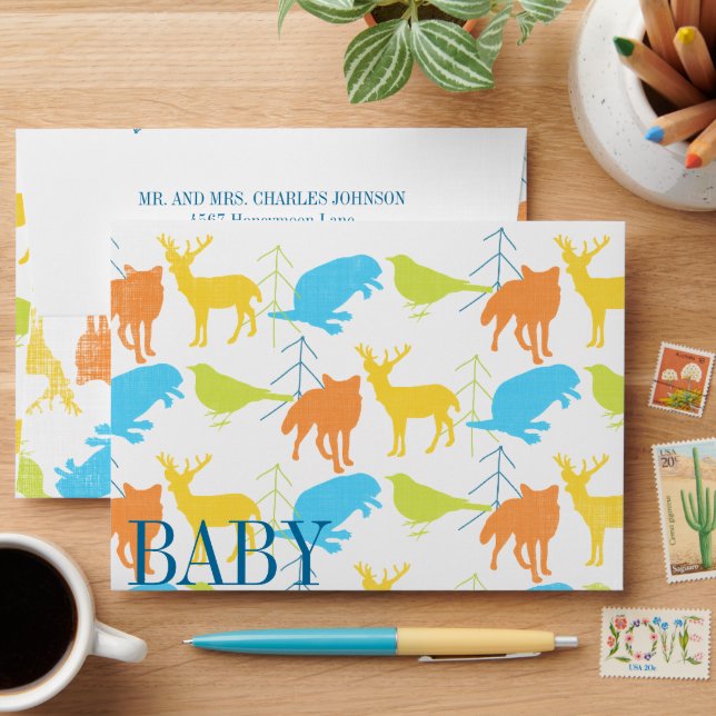 Enveloppe Animaux de bois Fox bébé garçon douche Invitations (Desk)