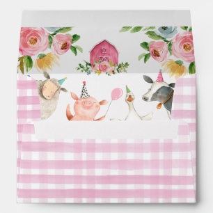 Enveloppe Animaux de ferme Barnyard Zoo Party Fille rose Ann