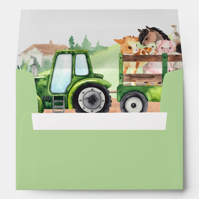 Enveloppe Animaux de ferme Tracteur vert Garçons Baby shower (Dos (Bas))