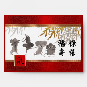 Enveloppe Année chinoise du Rat Hong Bao traditionnel Rouge