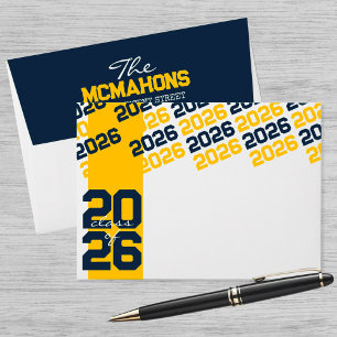 Enveloppe Année de promotion en or et marine + Adresse de re