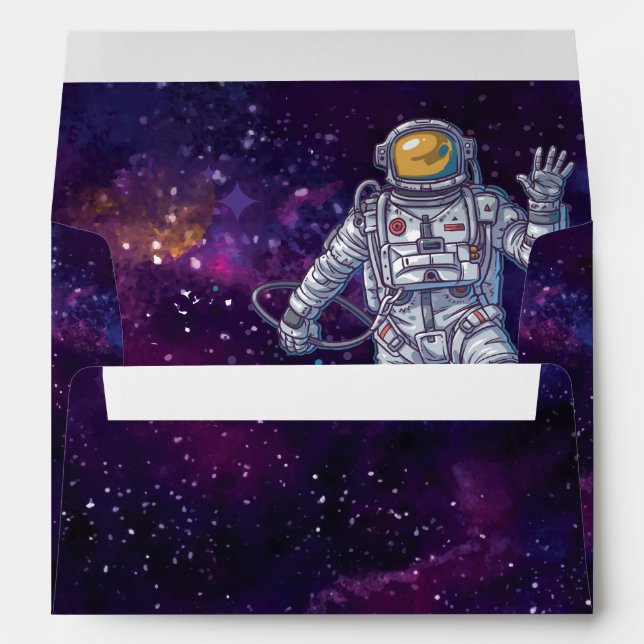 Enveloppe Anniversaire. Astronaut dans l'espace avec étoiles (Dos (Bas))