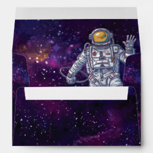 Enveloppe Anniversaire. Astronaut dans l'espace avec étoiles