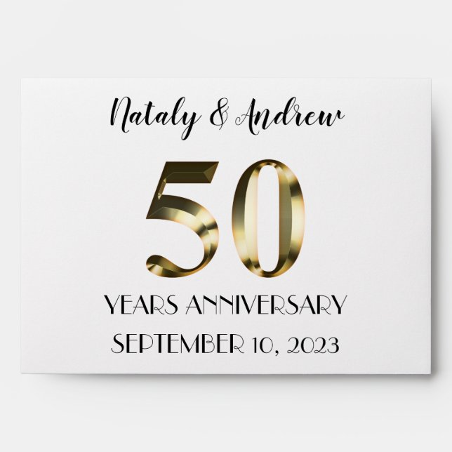 Enveloppe Anniversaire du 50e Mariage d'or métallique (Devant)