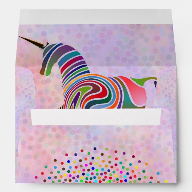 Enveloppe Anniversaire rose de Cube Rainbow Unicorn et Confe (Dos (Bas))