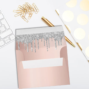 Enveloppe Anniversaire rose or parties scintillant argent go