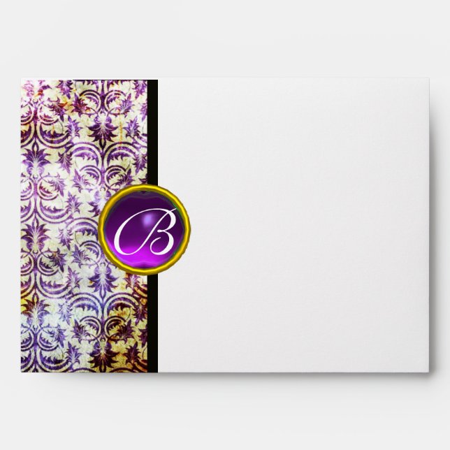 Enveloppe ANTIQUE DAMASK Violet Améthyste Monogramme (Devant)