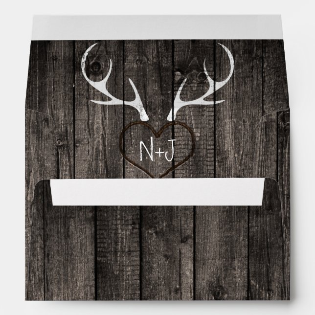 Enveloppe Antlers de cerfs rustiques et Mariage de coeur scu (Dos (Bas))