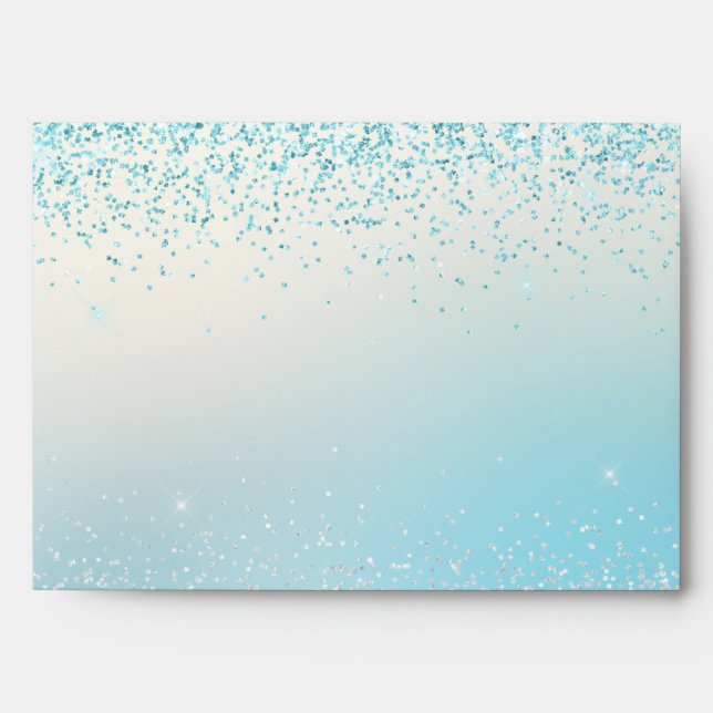 Enveloppe Aqua Blue Ombre Glitzy Sparkle Parties scintillant (Devant)
