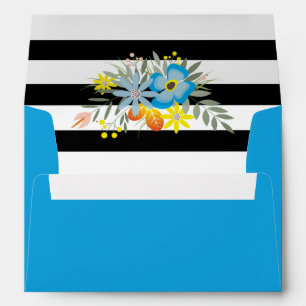 Enveloppe Aqua fleurs noir blanc rayures mariage
