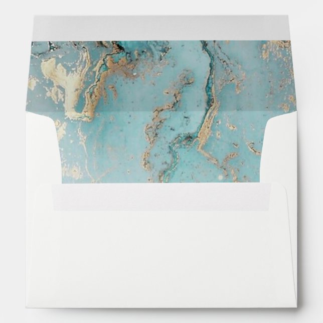 ENVELOPPE AQUA MODERNE DUSKY BLUE GOLD AGATE ADRESSE ENVELOP (Dos (Bas))