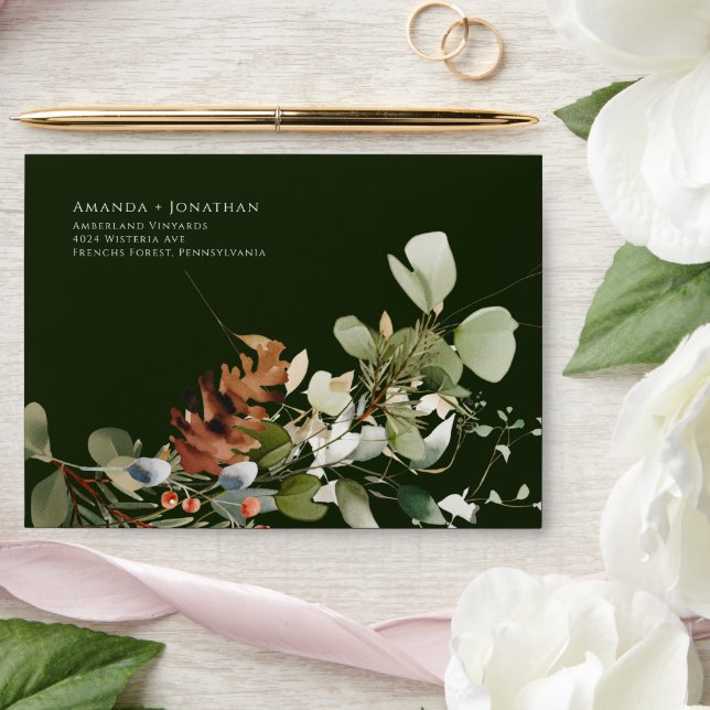 Enveloppe Aquarelle accords floraux Mariage vert (Wedding)