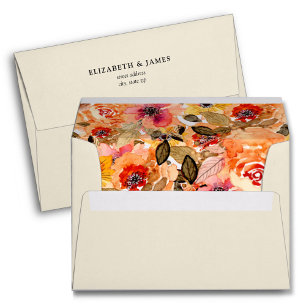 Enveloppe Aquarelle Automne Floral Collage Libre ivoire