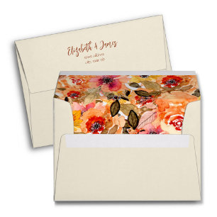 Enveloppe Aquarelle Automne Floral Collage Libre ivoire