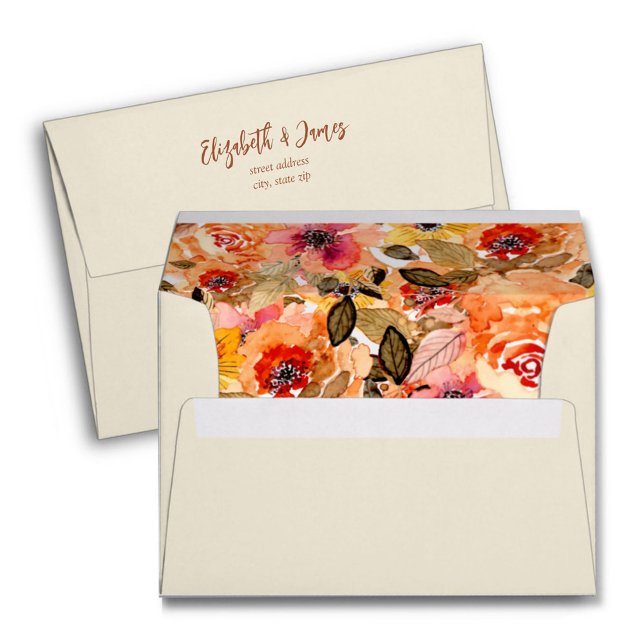 Enveloppe Aquarelle Automne Floral Collage Libre ivoire (Créateur téléchargé)
