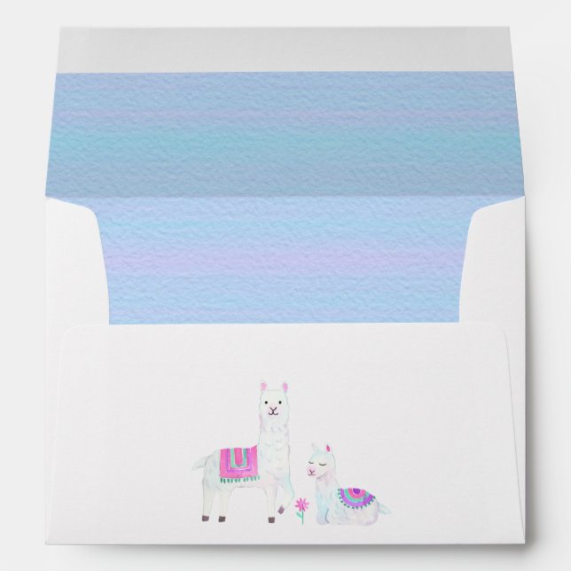 Enveloppe Aquarelle Baby shower à thème Llama (Dos (Bas))