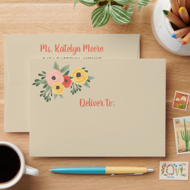 Enveloppe Aquarelle Beige Whimsical Mariage (Desk)