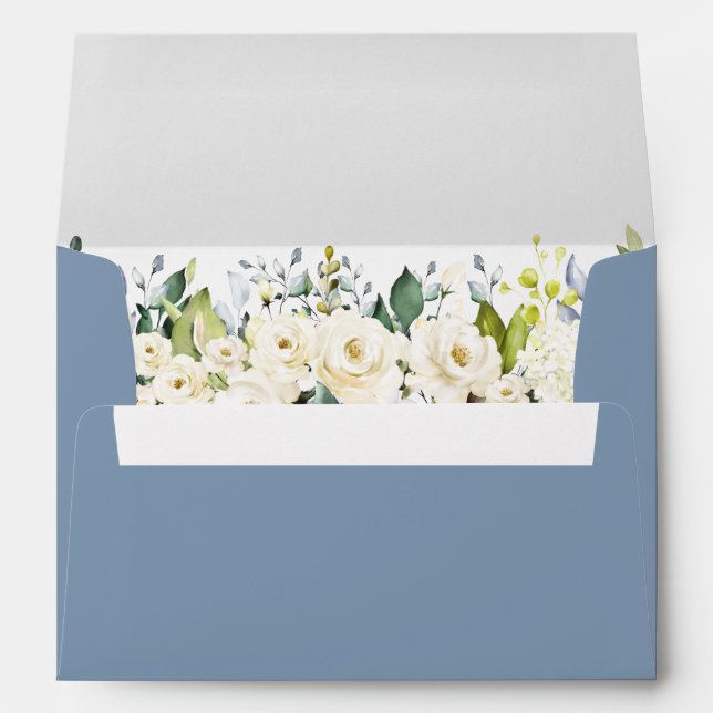 Enveloppe Aquarelle Blanc Floral Mariage Dusty Bleu (Dos (Bas))