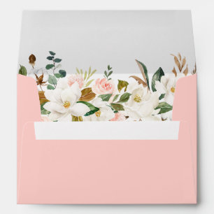 Enveloppe Aquarelle blanc Magnolias Roses rose
