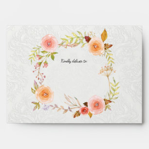Enveloppe Aquarelle blanche Damask Mariage de couronne de fl