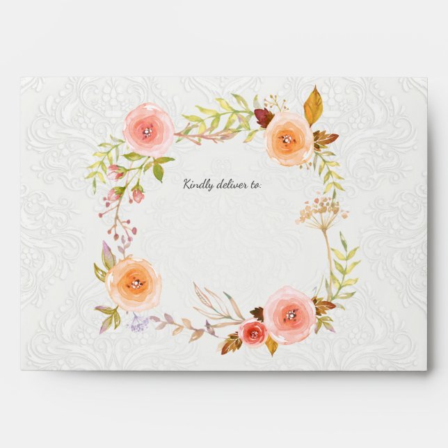 Enveloppe Aquarelle blanche Damask Mariage de couronne de fl (Devant)
