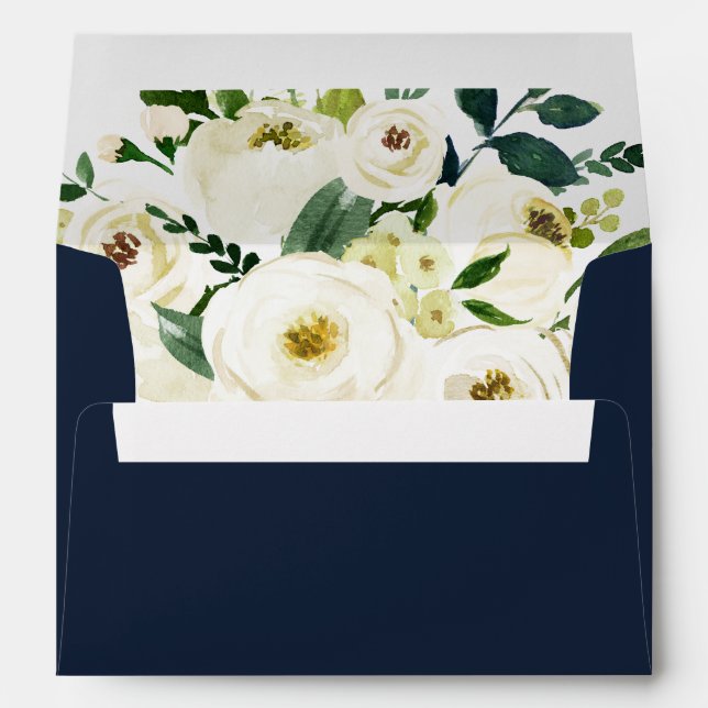 Enveloppe Aquarelle blanche ivoire florale (Dos (Bas))