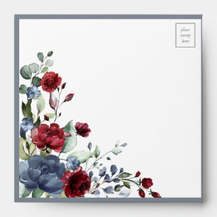 Enveloppe Aquarelle bleu-bordeaux rouge florale